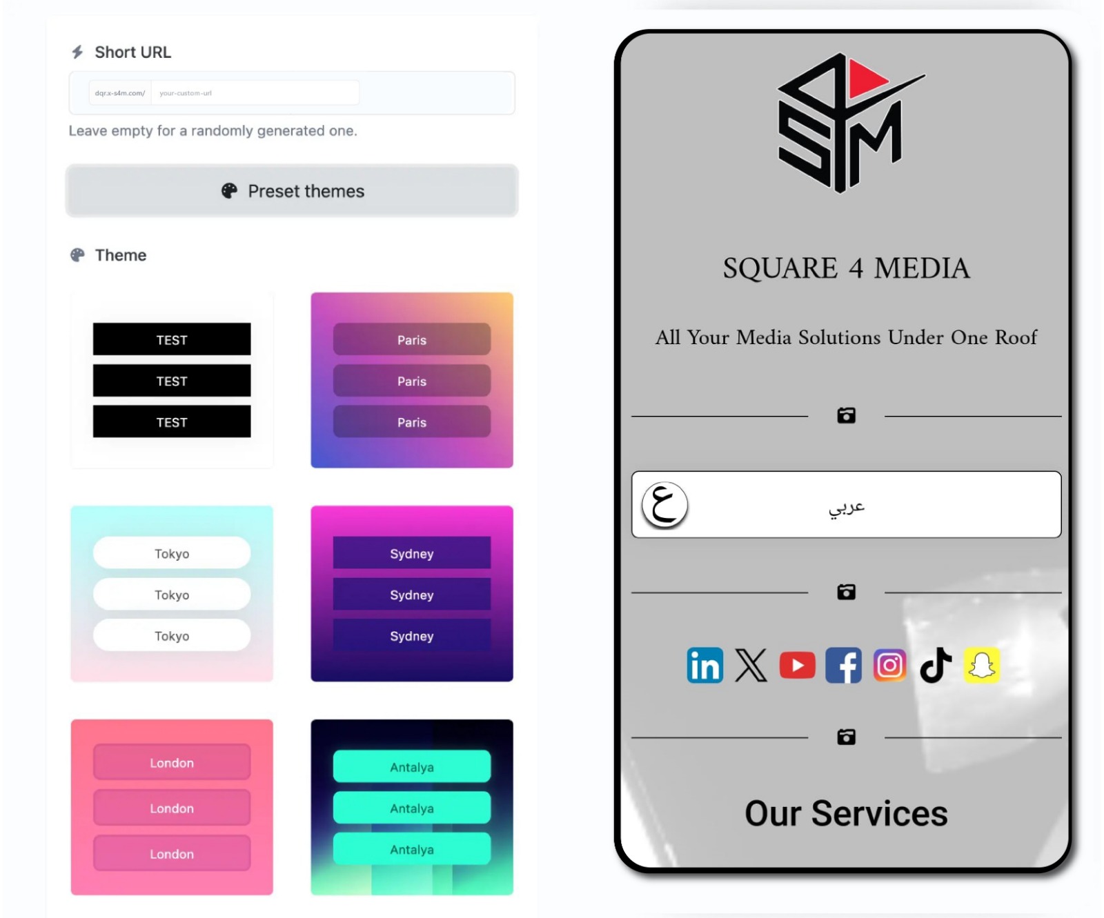 Screenshot of the app biolink editing page